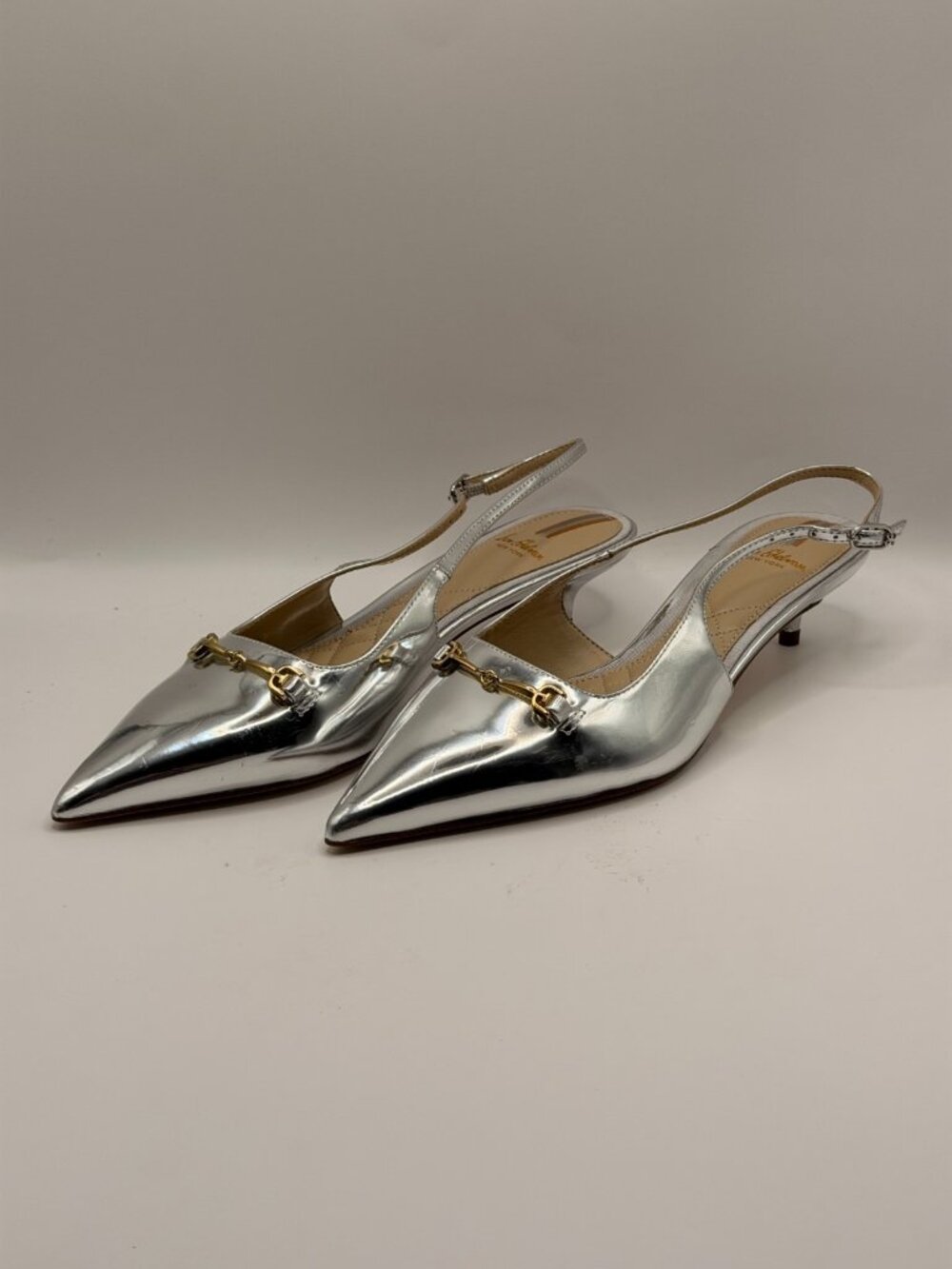 Sam Edelman Womens Fitzgerald Silver Pointy Toe Slingback Kitten Heels Sz 7